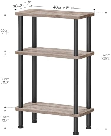 HOOBRO Narrow Side Table, 3-Tier Slim End Table No Tools Needed, Twist-On Assembly, Skinny Nightstand Sofa Storage Shelf for Living Room, Bedroom, Study, Greige and Black BG246BZ01 - Image 3
