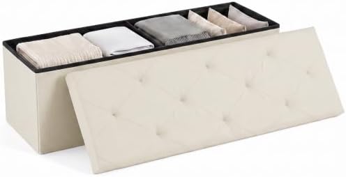 OLIXIS 43 Inch Folding Storage Ottoman Bench, Beige Ottoman with Storage by OLIXIS