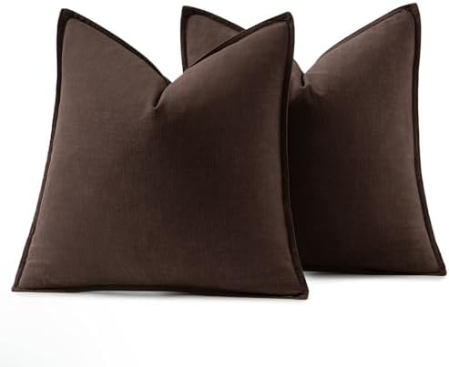 MIULEE Decorative Linen Euro Sham Pillow Covers 28x28 Inch Dark Brown - Image 6