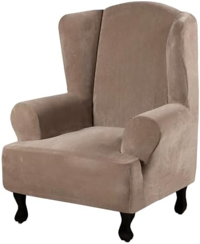 H.VERSAILTEX Wingback Chair Covers Velvet Plush Wing Chair Slipcover 1 Piece High Stretch Wing Back Chair Slipcovers Sofa Cover Furniture Cover with Elastic Bottom, Camel by HVERSAILTEX