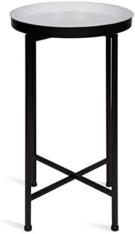 Kate and Laurel Celia Round Foldable Tray Accent Table, 14" x 14" x 25.75", White and Black, Modern Minimalist Design and Detachable Magnetic Tabletop - Image 4