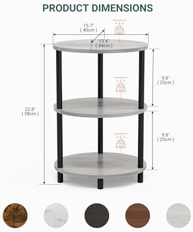 Small Round Side Table - 3-Tier Oval Accent Table for Small Spaces, Rustic Wood and Metal Couch End Table, Nightstand for Bedroom or End Table Living Room, Set of 2, Greige - Image 2