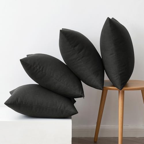 MIULEE Pack of 4 Decorative Outdoor Throw Pillow Covers Linen Waterproof Pillow Covers Summer Farmhouse Cushion Cases for Patio Garden Tent Balcony Couch Sofa 16x16 Inch Black - Image 6