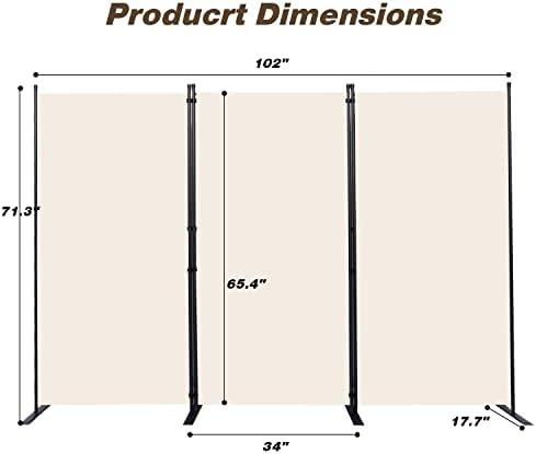 Room Divider, 3 Panel Folding Privacy Screens with Wider Feet, Beige - Image 2