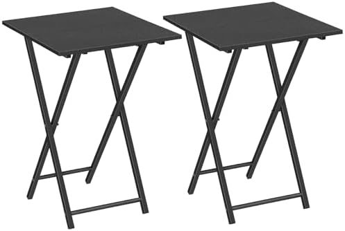 HOOBRO Folding TV Tray Table, Set of 2 Wooden TV Tray, Portable Sofa Side Snack Table, Industrial Desk for Small Spaces, Space-Saving, Easy to Install and Fold, Black BB27BZP201 by HOOBRO