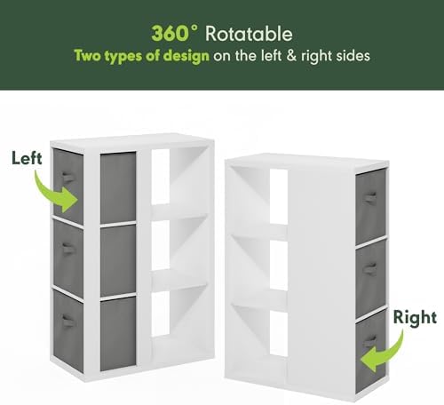 Furinno Viola Book Shelf, 3-Tier Bookshelf, Cube Storage Organizer Bookcase with Open Shelf, with Storage Bins, 13.6 x 29.3 x 43.8, for Living Room, Bedroom, Home Office, White/Light Grey - Image 7