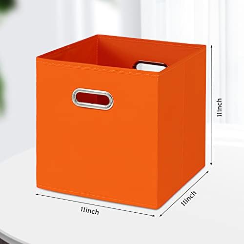 Black Fabric Cubby Storage Bins,13x13x13 Inches ,Cube Organizer Bin Foldable Storage Boxes with Dual Handles Fabric Organizer Box and collapsible Storage basket,Set of 3,Orange - Image 2