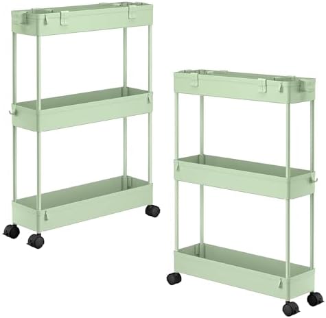 SPACELEAD 2-piece Set Slim Storage Cart 3 Tier,Bathroom Organizer Rolling Utility,Mobile Shelving Unit Slide Out for Office, Kitchen, Laundry Room & Narrow Places by Home