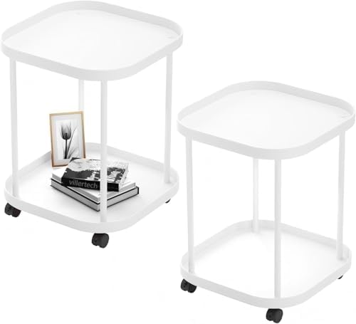 Side Table with Wheels, 2-Tier End Table Small Night Stand by villertech