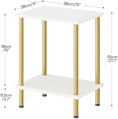 HOOBRO End Tables Set of 2, Small Side Table, Nightstand with 2-Layer Storage Shelves, Sofa Table for Small Spaces, Living Room, Bedroom, Stable Frame, Easy Assembly, White and Gold DW09BZP201 - Image 3