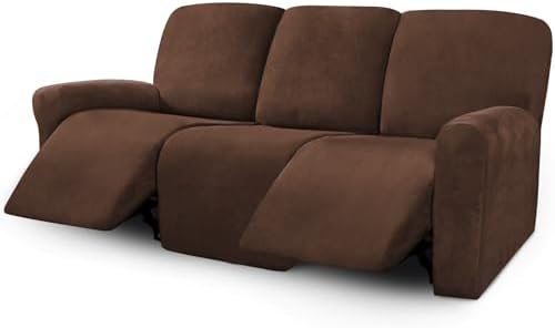 ULTICOR Velvet 8-Pieces Recliner Sofa Covers Stretch Reclining Couch Covers for 3 Cushion Reclining Sofa Slipcovers Furniture Covers Thick Soft Washable (3 Seater Recliner Cover, Chocolate) by ULTICOR