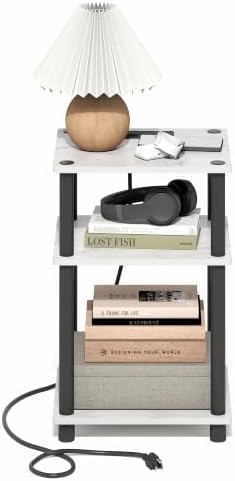 Furinno Just 3-Tier Night Stand with Charging Station, Light Marble - Image 5