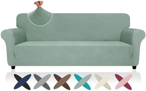 ZNSAYOTX Oversized Super Stretch Couch Cover (92"-115"), New Striped Sofa Covers Comfortable & Durable, Dog Cat Pets Friendly Extra Large Spandex Sofa Slipcovers (Pea Green, XL Sofa) by ZNSAYOTX
