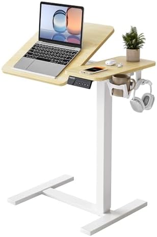 YIHAYO 24 x 16 Inches Electric Adjustable Overbed Bedside Table, Natural by YIHAYO