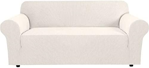 H.VERSAILTEX Stretch Sofa Covers for 3 Cushion Couch Covers Sofa Slipcovers for Living Room Feature Thick Checked Jacquard Fabric with Elastic Bottom, Sofa Large - Ivory by HVERSAILTEX