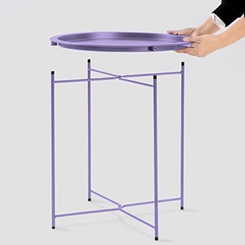 Garden 4 you End Table Metal Side Table Purple Round Folding Tray Cyan Sofa Small Accent Fold-able Table, Round End Table Tray, Next to Sofa Table, Snack Table for Living Room and Bed Room - Image 6