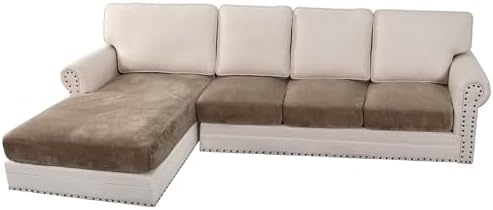 H.VERSAILTEX Velvet Stretch Sectional Couch Covers 4 Pieces Sofa Seat Cushion Covers L Shape Separate Couch Cover for Both Left/Right Sectional Couch (Large Sofa 3 Seater + 1 Chaise, Mocha) by HVERSAILTEX