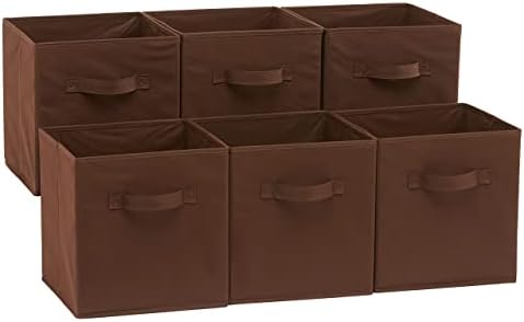 Amazon Basics Collapsible Fabric Storage Bins with Handles, Cube Organizer, Lightweight Fabric, 10.5"x10.5"x11", Brown, 6-Pack by AmazonBasics