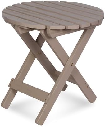 Shine Company Round Wooden Folding Solid Wood Side Table, Outdoor Adirondack Small Patio Table, Graystone by ShineCompany