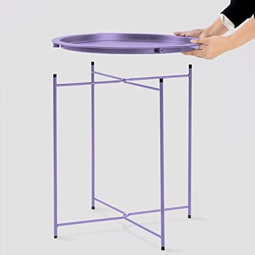 Garden 4 you End Table 2 PCS Metal Side Table Purple Round Folding Tray Cyan Sofa Small Accent Fold-able Table, Round End Table Tray, Next to Sofa Table, Snack Table for Living Room and Bed Room - Image 6