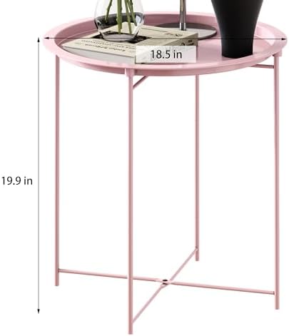 End Table Set of 2,Pink Outdoor Side Table, Small Patio Round Folding Metal Side Tables for Outdoor,Living Room,Bedroom Balcony and Office, 2 PCS - Image 3