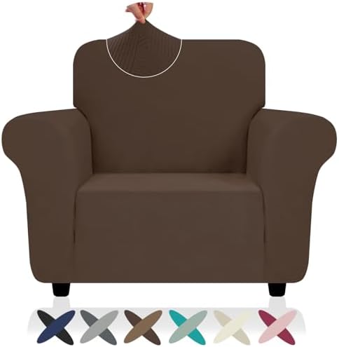 ZNSAYOTX Chair Cover with Arms (30"-47"), New Striped Sofa Chair Covers for Living Room, Dogs Pet Friendly Anti-Slip Chair Protector Spandex Armchair Slipcovers (Coffee, Chair) by ZNSAYOTX