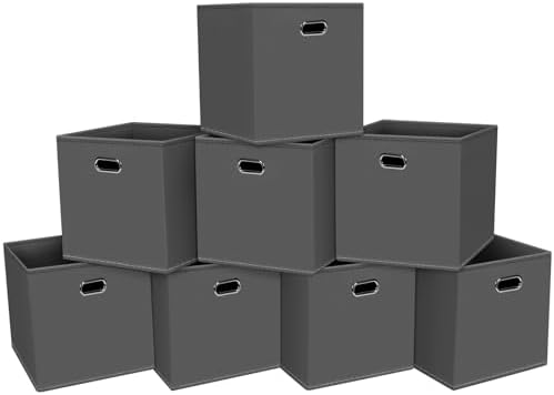 Fabric Cloth Storage Bins,Fabric Cube Organizer with Dual Handles Foldable Cube Storage Baskets for Home Bedroom Storage,Set of 8,(Gray) by SEVENDOME