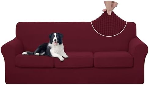 U-NICE HOME 4 Pieces Stretch Couch Cover Sofa Slipcover, Burgundy by U-NICEHOME