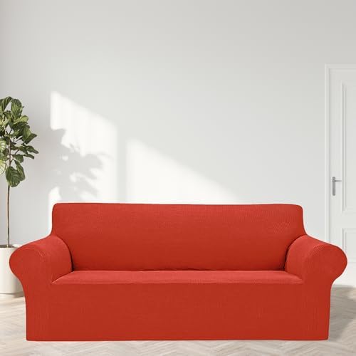 Cupuamon 2026 New Stretch Sofa Slipcovers Couch Cover for 3 Cushion Furniture Protector Sofa Covers with Elastic Bottom Jacquard Fabric Small Checks for Pets, Kids -Sofa, Pureed Pumpkin - Image 3