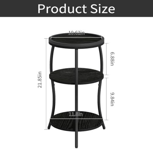 YINMIT 3 Tier Small Round Side Table, Black Compact End Table with Tray Top - Image 3