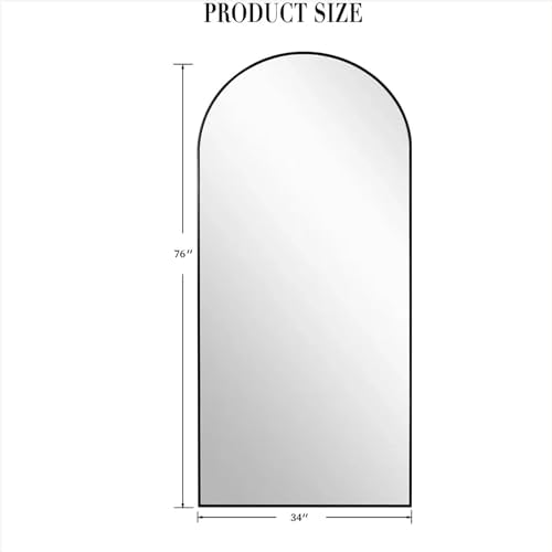 76''x34'' Arched Floor Mirror, Full Body Mirror with Stand, Modern & Contemporary Design, Aluminum Alloy Frame (Black) - Image 3