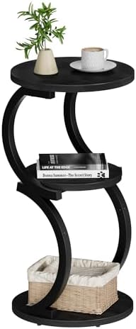 JUSTOGO Small Side Table, 3-Tier Round End Table for Small Spaces, Black by JUSTOGO