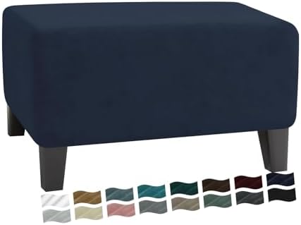 MAXIJIN Velvet Ottoman Slipcover Oversized Stretch Square Rectangle Footstool Slipcover Folding Storage Ottoman Covers for Living Room with Elastic Bottom (Ottoman X-Large, Navy Blue) by MAXIJIN