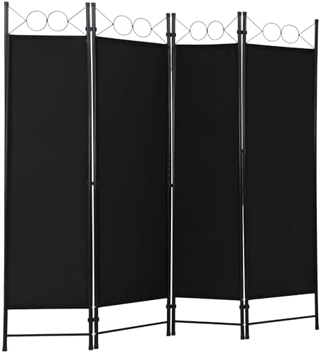 FDW 4-Panel Folding Room Divider | 6ft, Coal Black | Light & Portable by PayLessHere