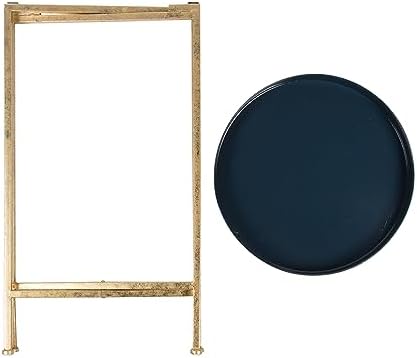Kate and Laurel Celia Round Metal Foldable Tray Accent Table, Navy Blue with Gold Base - Image 5