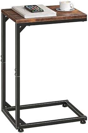 Simple Trending C Shaped End Table, TV Tray for Couch, Small Side Table with Metal Frame, for Living Room Bedroom, Rustic Brown by SimpleTrending
