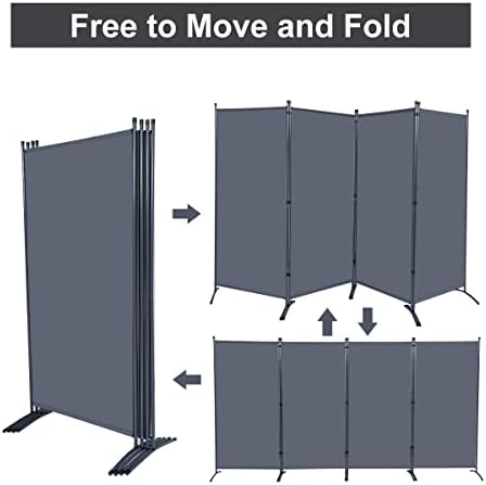 4 Panel Folding Room Divider,136" W x 71.3" H Portable Privacy Screen,Grey - Image 4