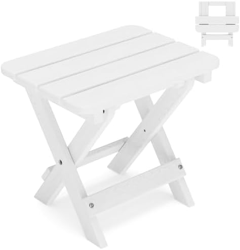 Folding Outdoor Side Table,Small HDPE Patio Table,All-Weather Compact Portable End Table for Patio,Porch,Pool,White,11.8" D x 15.7" W x 15.7" H by Polyhouz