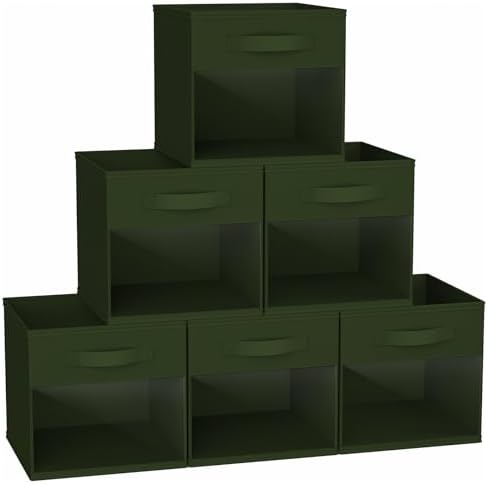 DIMJ Cube Bins, 12.2-Inch Storage Bins Cubes with Window, 6 Packs Collapsible Storage Bins with Handles, Closet Storage Baskets for Organizing Living Room, Office, 6 Pack,Green by DiMJ