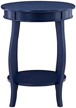 Powell Phipps Navy Blue Round Side Table with Shapely Legs and Shelf - Image 6