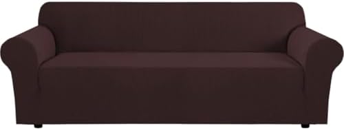 H.VERSAILTEX Stretch Couch Covers for Sofa 1 Piece Slipcovers for Couches and Sofas 3 Seater Couch Cover Feature Thick Checked Jacquard Fabric with Elastic Bottom(Large Sofa 90"-100" Wide, Chocolate) by HVERSAILTEX