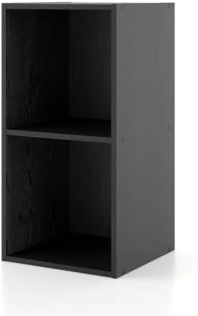 Homes: Inside + Out Apexa 2-Cube Storage Organizer Shelves, Stackable Wood Bookcase Fits Cubby Bins for Organization, Dorm Teen Room Decor & Home Office, Black by HOMESInsideOut