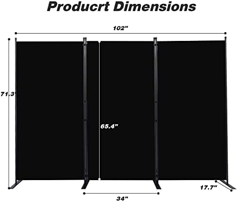 Room Divider, 3 Panel Folding Privacy Screens with Wider Feet, Black - Image 2