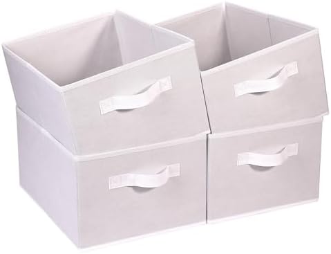 Clothings Collapsible Storage Bins, Foldable Organizers and Storage Baskets Cube Storage Bin for Bedroom Living Room (4 Pack) (White, 15.4x11.4x7.9inch) by BOMKEE
