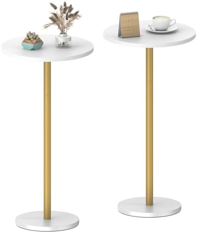 White Small Round Side Table Set of 2 Drink Tables by NOVIMANGO