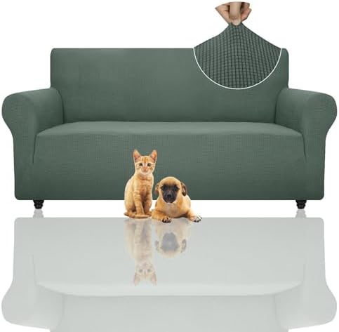 ZNSAYOTX Super Stretch Couch Cover (72"-92") Universal Sofa Covers with Elastic Bottom, Dog Cat Pets Friendly Washable Furniture Protector Fitted Sofa Slipcovers Stay in Place (Pea Green, Sofa) by ZNSAYOTX