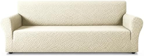 ZNSAYOTX 1 Piece Stretch Oversized Sofa Covers (91"-112"), New Plaid Couch Cover with Non-Slip Buckle for Dog Pets, Ultimate Soft Cozy Washable X-Large Sofa Slipcover Form Fit Protector, Beige by ZNSAYOTX