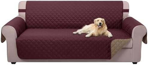 U-NICE HOME Reversible Sofa Cover Couch Cover for Dogs, Burgundy/Tan by U-NICEHOME