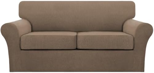 Turquoize 3 Piece Sofa Covers for 2 Cushion Couch Sofa Slipcover Soft Couch Cover for Dogs-Washable Sofa Furniture Cover with 2 Individual Cushion Covers, Feature Fabric (2 Cushion Sofa, Macchiato) by Turquoize