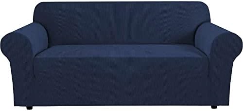 H.VERSAILTEX Stretch Couch Slipcovers for 3 Cushion Couch Soft Sofa Covers Washable Feature Thick Checked Jacquard Fabric with Elastic Bottom, Sofa Large - Navy by HVERSAILTEX